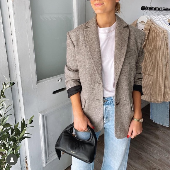Anine Bing Jackets & Blazers - Anine Bing Taupe Herringbone Blazer